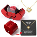 Fashion Jewelry Box Red Apple Gift Necklace Eternal Rose For Girl Mother's Day Valentine's Day Gifts With Artificial Flower Rose Flower Jewelry Box