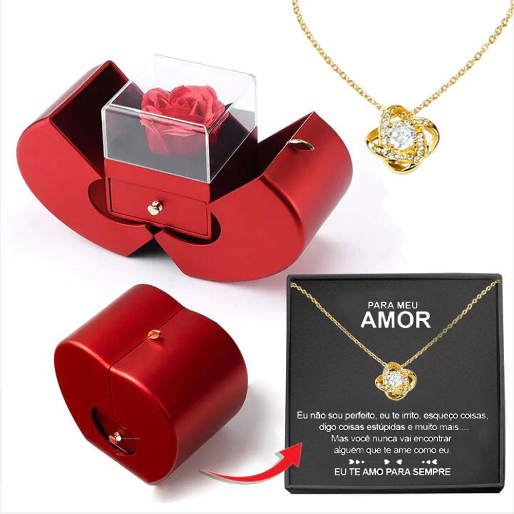 Fashion Jewelry Box Red Apple Gift Necklace Eternal Rose For Girl Mother's Day Valentine's Day Gifts With Artificial Flower Rose Flower Jewelry Box