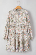 Floral Printed Mock Neck Long Sleeve Mini Dress Stylish Charming Printed Dress For Women
