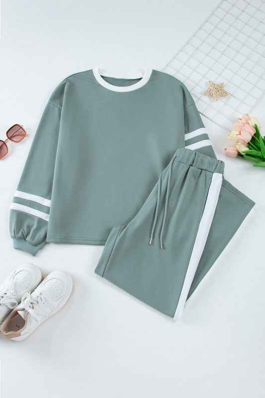 Varsity Stripe Pullover and Drawstring Pant Set THRIXINE