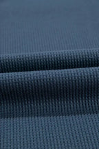 Blue Exposed Seam Drop Sleeve V Neck Waffle Textured Top