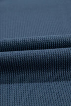 Blue Exposed Seam Drop Sleeve V Neck Waffle Textured Top