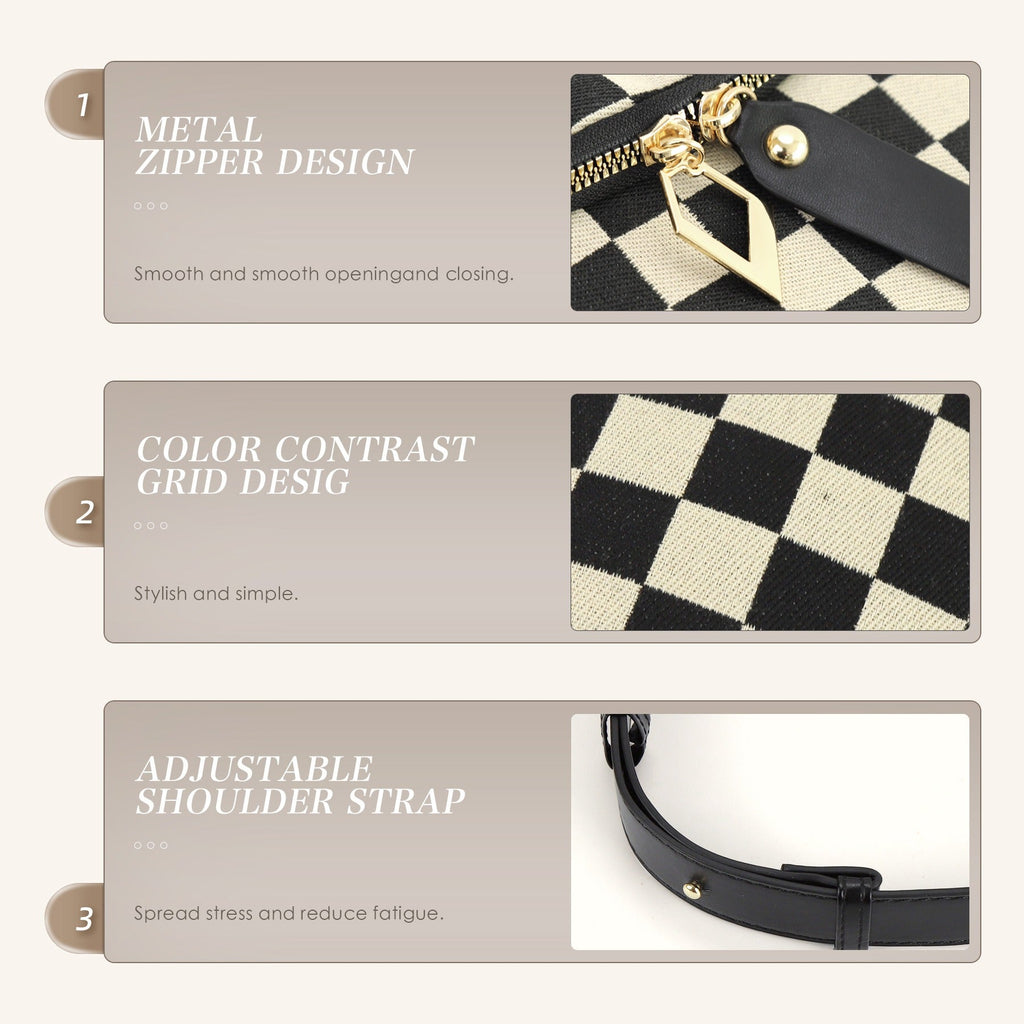 Small Crossbody Bag – Versatile Commute with Checkerboard Canvas, Compact Earphone Bag, Stylish 2-in-1 Chest Bag & Fanny Pack for Everyday Use - SJB-DIAMOND ELITES