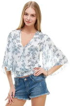 LONG SLEEVE SURPLICE FLORAL TOP | FEMSTYLO - SJB-DIAMOND ELITES