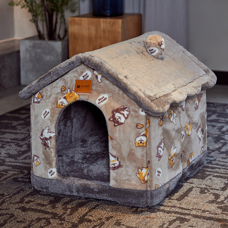 Foldable Dog House Pet Cat Bed Winter Dog Villa Sleep Kennel Removable Nest Warm Enclosed Cave Sofa Pets Supplies Pi-Mart