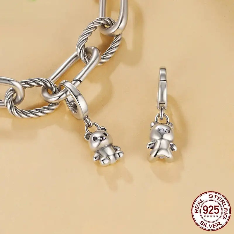 S925 Silver Bear Pendant Parts