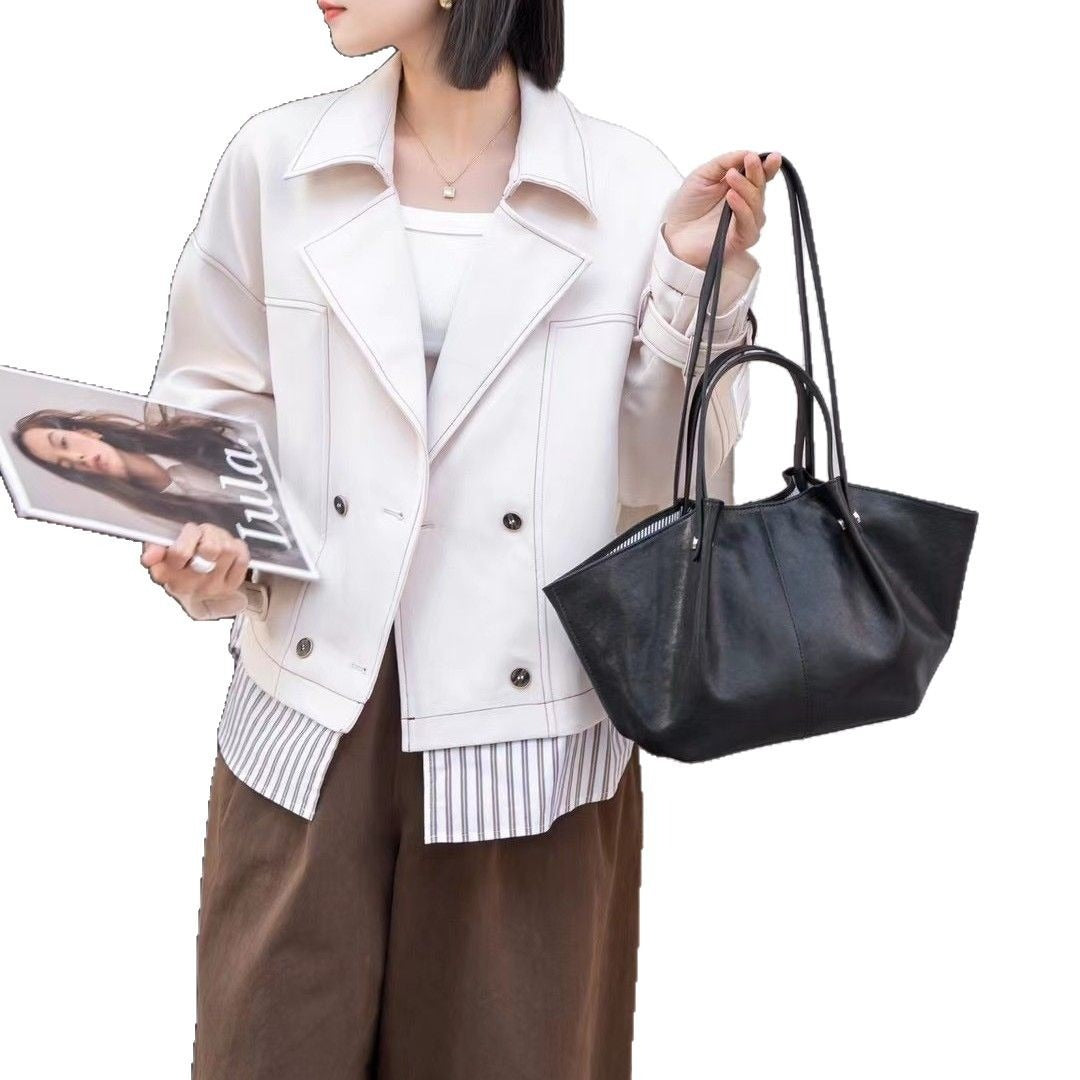 Elegant Genuine Leather Tote Bag – Premium Sheepskin Women's Hand-held Underarm Tote Bag, Versatile 2 in 1 Tote Shoulder Bag for Everyday Chic - SJB-DIAMOND ELITES