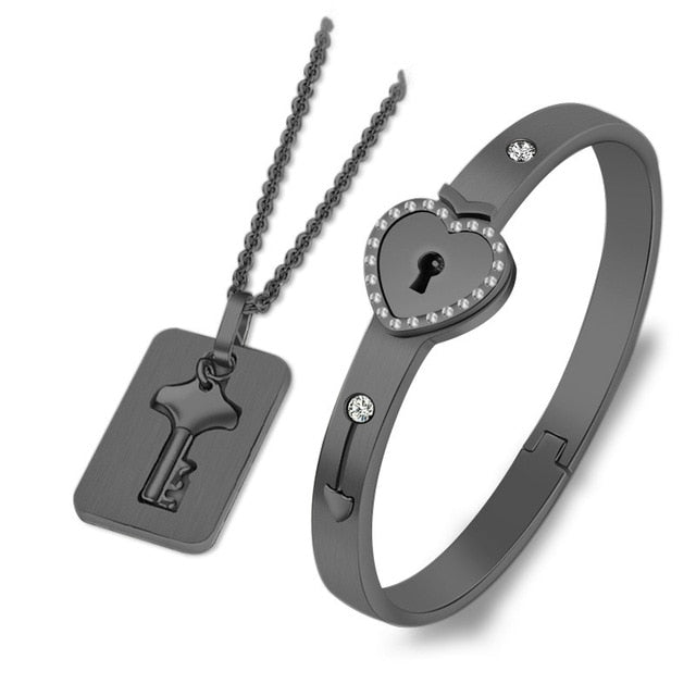 Stainless Steel Love Heart Lock Bangle Bracelet Pi-Mart