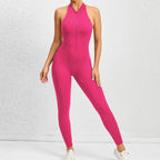 Zippered Yoga Fitness Jumpsuit Sleeveless Tummy Control Stretch Shapewear Butt Lifting Sportswear Women Fashion Outfits Clothing Pi-Mart