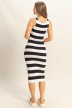 Striped Scoop Neck Wide Strap Knit Dress For Women –Casual, Stylish and Comfortable Knit Dress with Classic Stripes