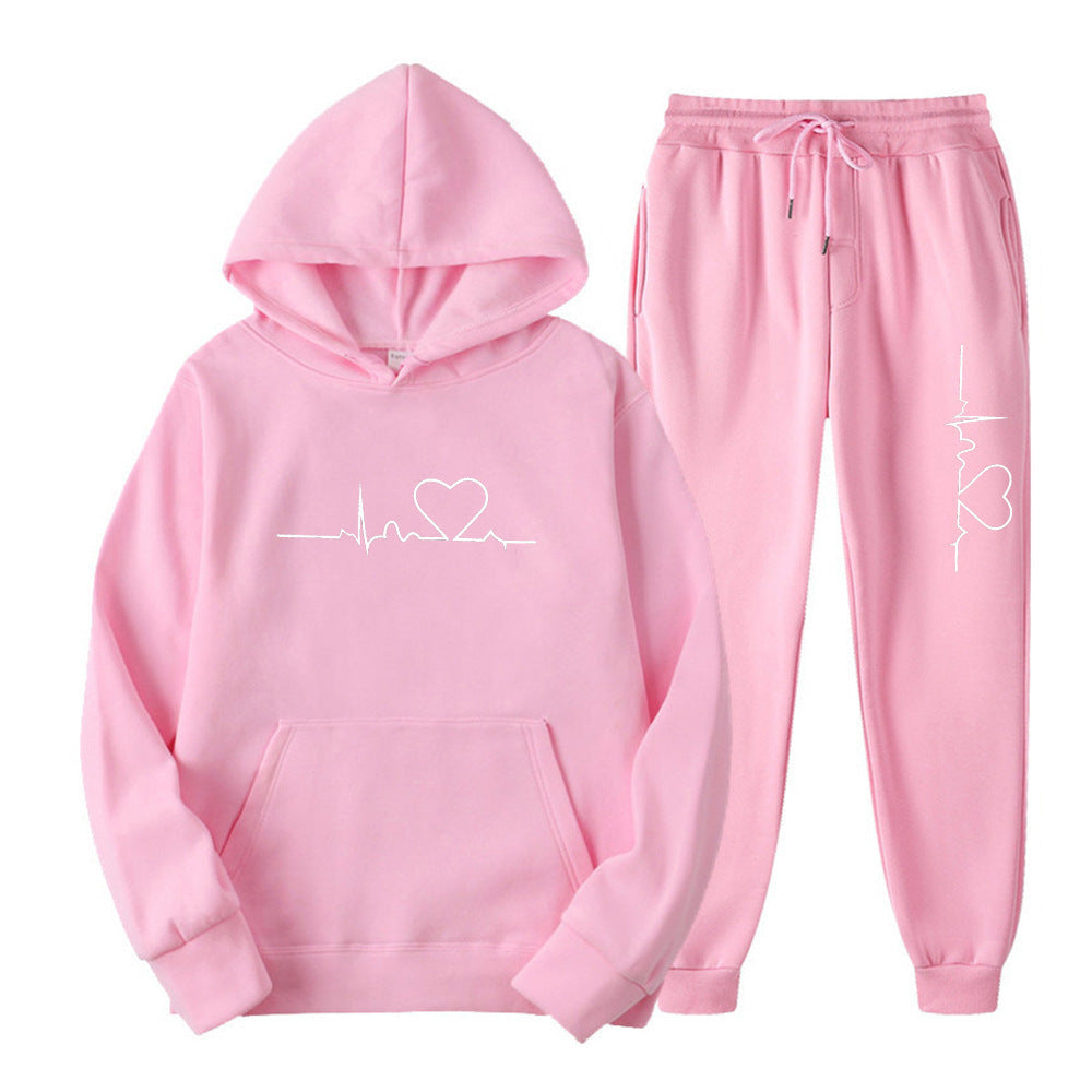 Men's And Women's Fleece-lined Sweater Suit Autumn And Winter Heart Figure Hoodie Lootquake LLC