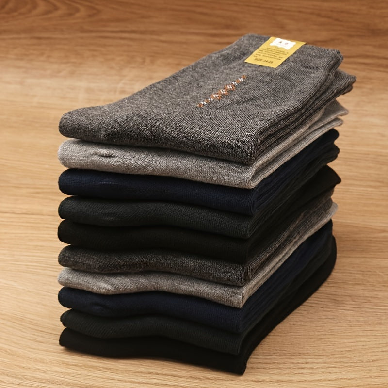5/10 Pairs Of Men's Trendy Simple Solid Crew Socks, Breathable Comfy Casual Unisex Socks For Men's Outdoor Wearing All Seasons Wearing Lootquake LLC