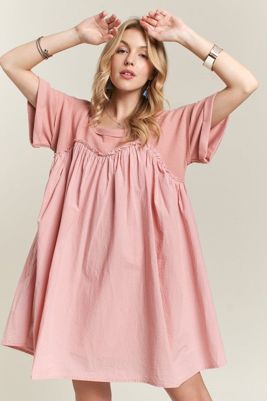 Round Neck Half Sleeve Babydoll Dress – Charming and Feminine Babydoll Dress with Round Neck and Half Sleeves for Casual and Semi-Formal Occasions Stevvex