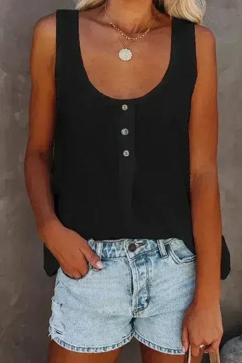 Button Textured Cotton Tank Top - SJB-DIAMOND ELITES