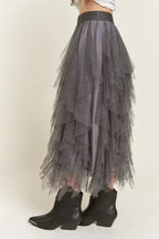 PLUS LAYER POLKA DOT MESH LINED A-LINE MIDI SKIRT