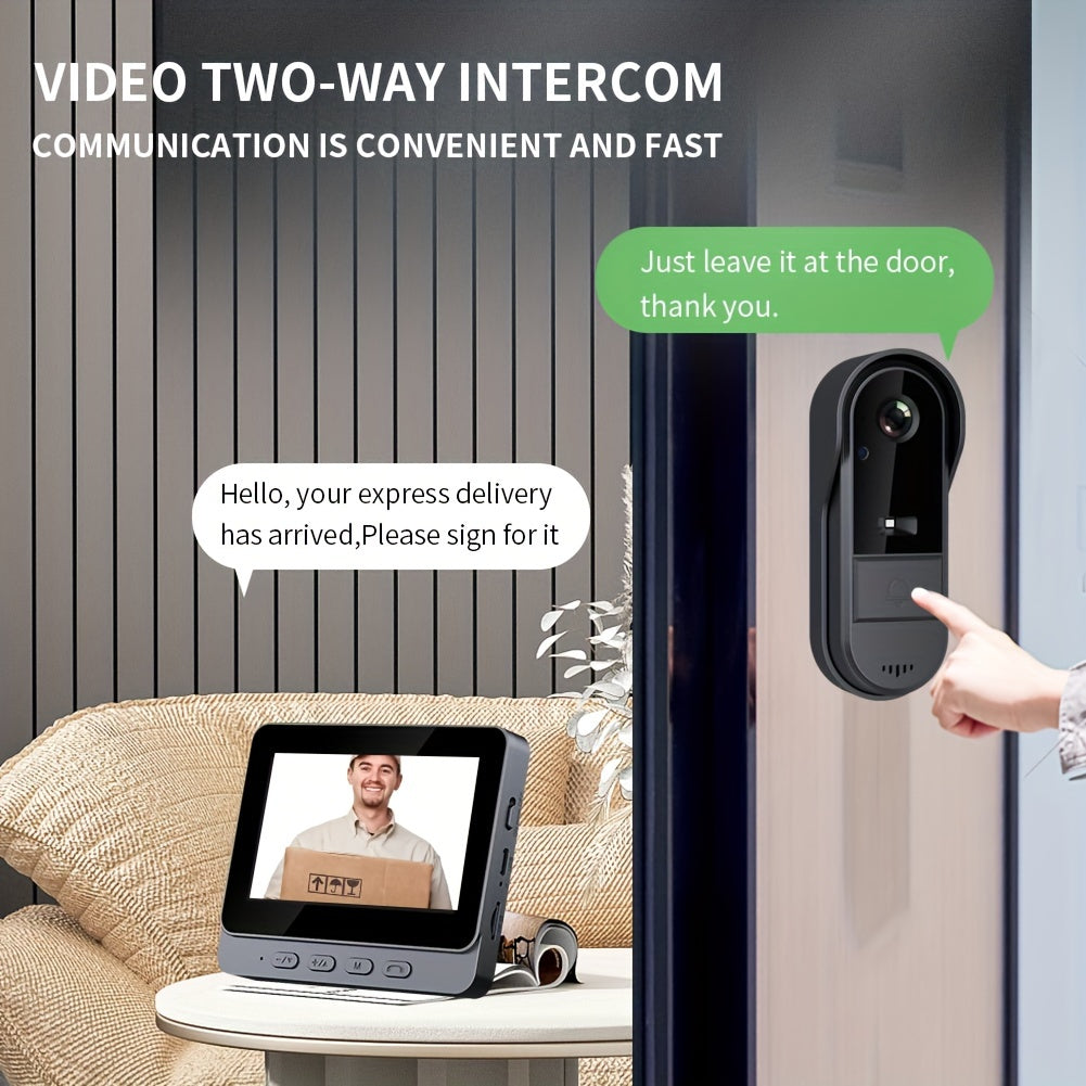 Smart Video Doorbell with HD Camera, Visual Doorbell Camera with 4.3-inch Display, Real-time Indoor Monitoring, Wide Angle, 2-Way Audio, Image & Video Recording, SD Card Local Storage, HD Night Vision, Battery/USB Dual Power, Lootquake LLC