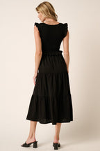 Smocked Ruffled Tiered Midi Dress – Feminine, Romantic, Flattering and Playful Design & Whimsical Style Stevvex
