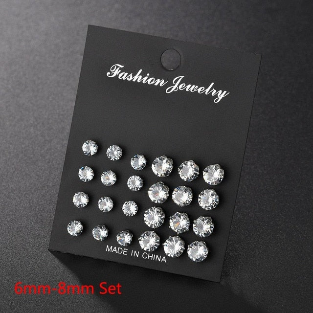 White Crystal Stud Earrings Set Pi-Mart