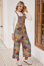 Multicolour Boho Floral Print Cropped Wide Leg Overalls