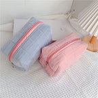 Plush Makeup Bag Checkered Cosmetic Bag Cosmetic Travel Bag Large Zipper Travel Toiletry Bag Portable Multi Functional Capacity Bag Cute Makeup Brushes Storage Bag For Women Pi-Mart