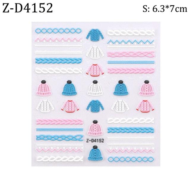 5D Sweater Nail Sticker Acrylic Engraved Winter Charm Designs Beauty Cloth Christmas Patterns Nails Art Decoration Tools  Nail Art Stickers Decor Tip Transfer Nail Decals Sticker For Pretty Girl Self-Adhesive Nail Decals Designer Nail Stickers Stevvex