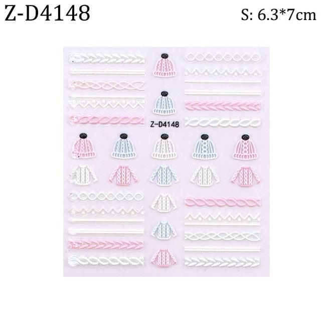 5D Sweater Nail Sticker Acrylic Engraved Winter Charm Designs Beauty Cloth Christmas Patterns Nails Art Decoration Tools  Nail Art Stickers Decor Tip Transfer Nail Decals Sticker For Pretty Girl Self-Adhesive Nail Decals Designer Nail Stickers Stevvex