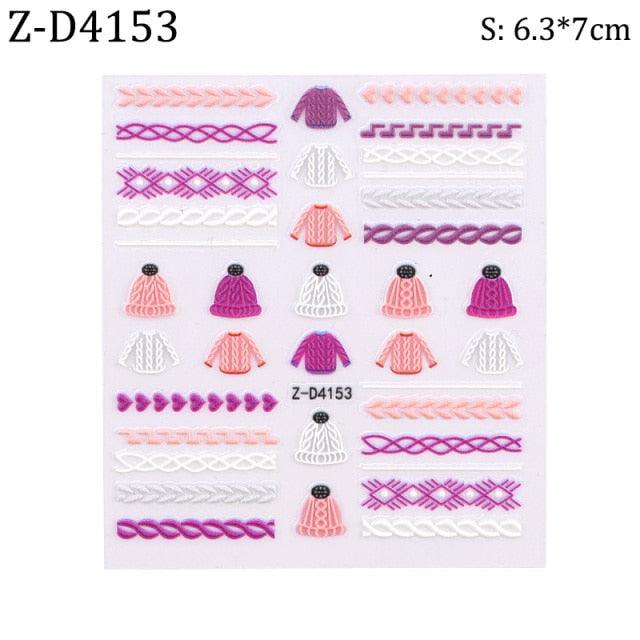 5D Sweater Nail Sticker Acrylic Engraved Winter Charm Designs Beauty Cloth Christmas Patterns Nails Art Decoration Tools  Nail Art Stickers Decor Tip Transfer Nail Decals Sticker For Pretty Girl Self-Adhesive Nail Decals Designer Nail Stickers Stevvex