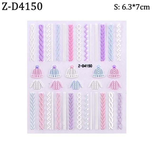5D Sweater Nail Sticker Acrylic Engraved Winter Charm Designs Beauty Cloth Christmas Patterns Nails Art Decoration Tools  Nail Art Stickers Decor Tip Transfer Nail Decals Sticker For Pretty Girl Self-Adhesive Nail Decals Designer Nail Stickers Stevvex