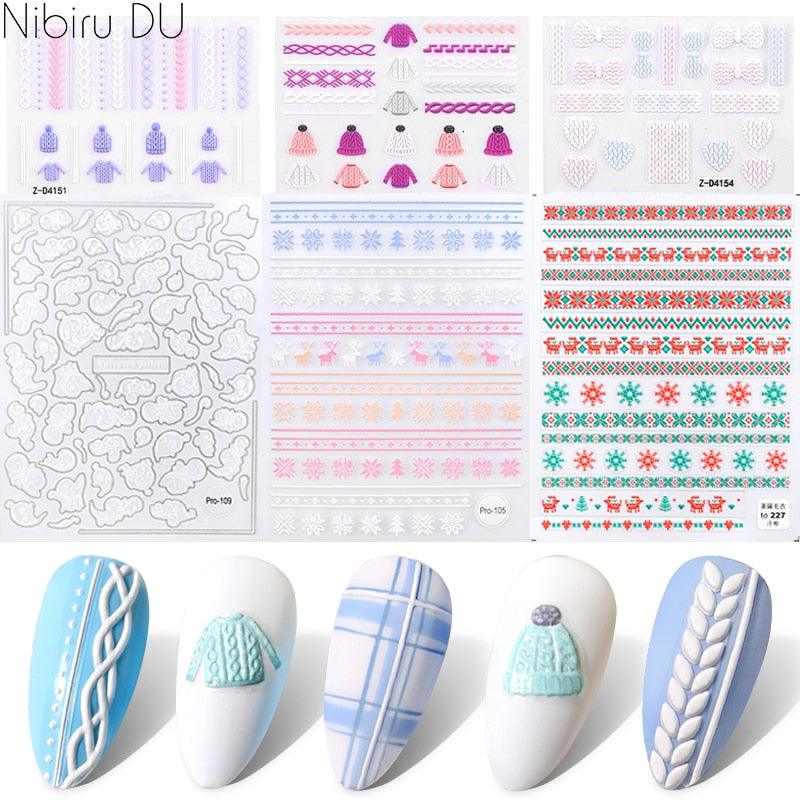 5D Sweater Nail Sticker Acrylic Engraved Winter Charm Designs Beauty Cloth Christmas Patterns Nails Art Decoration Tools  Nail Art Stickers Decor Tip Transfer Nail Decals Sticker For Pretty Girl Self-Adhesive Nail Decals Designer Nail Stickers Stevvex