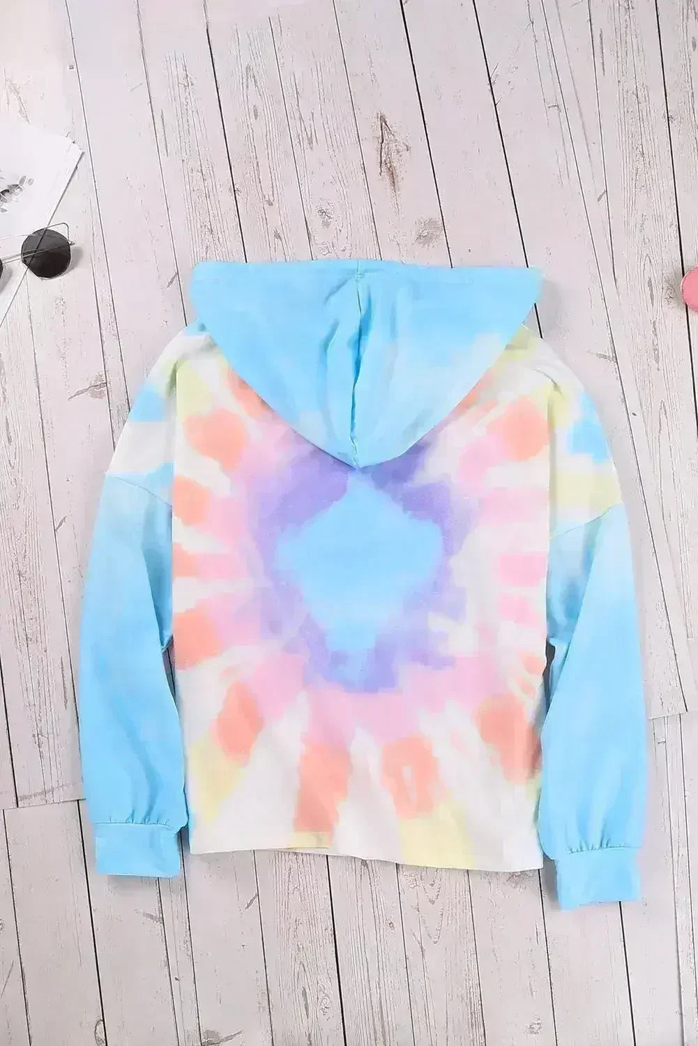 Fashion Sky Blue Colorblock The Sun Cotton Blend Tie Dye Hoodie - SJB-DIAMOND ELITES
