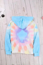 Fashion Sky Blue Colorblock The Sun Cotton Blend Tie Dye Hoodie - SJB-DIAMOND ELITES