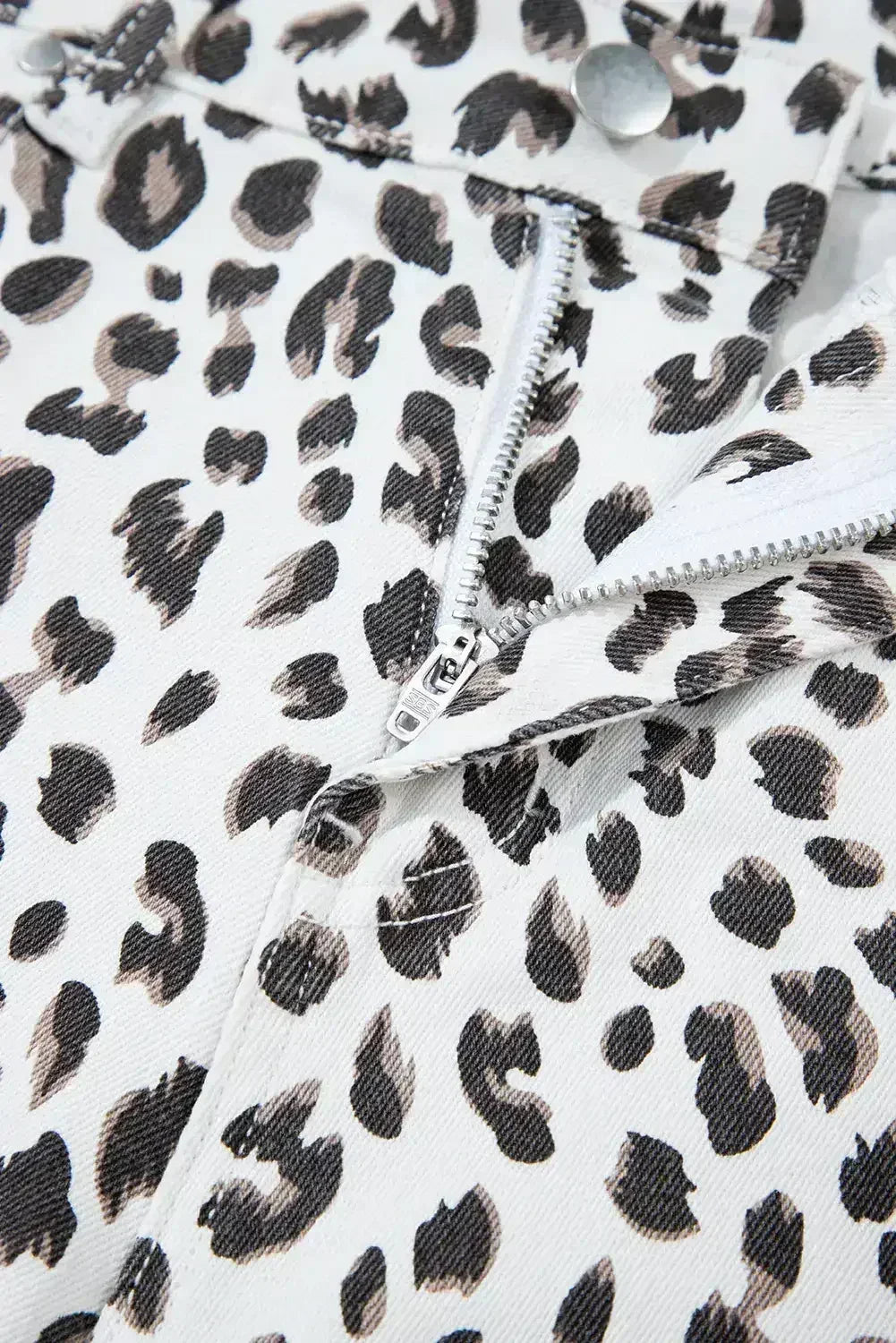 White Leopard Frayed Hem Denim Shorts