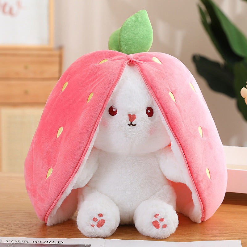 Kawaii Fruit Transfigured Bunny Plush Toy Cute Carrot Strawberry Turn Into Rabbit Plush Toy Kids Birthday Christmas Gift Muppet Pi-Mart