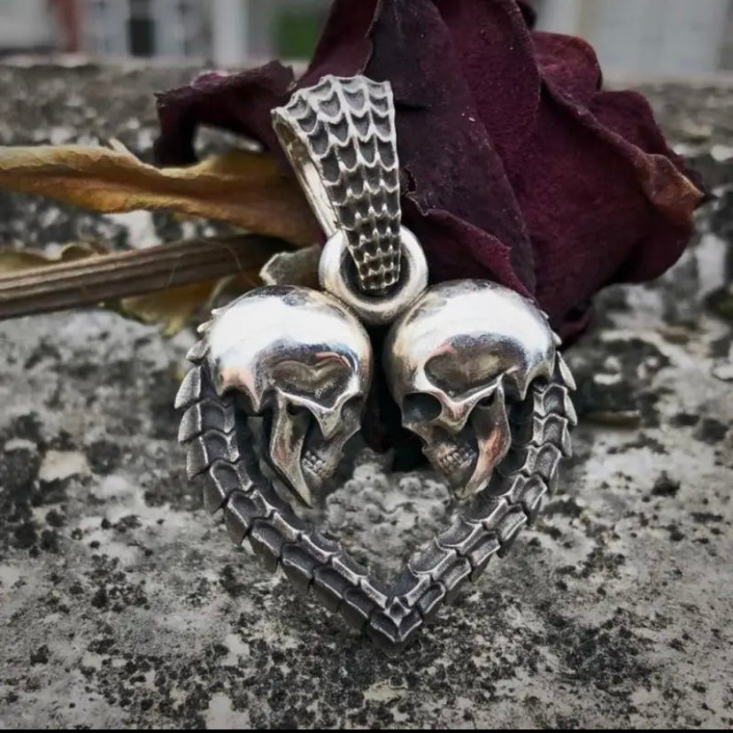 Double Skull Heart Pendant Pi-Mart