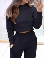 Casual Chic Cropped Sweatshirt and Jogger Set THRIXINE