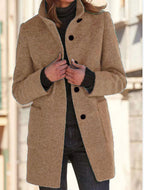 Fashion Stand Collar Woolen Coat With Pockets Fall Winter Casual Button Outwear For Women Clothing Pi-Mart