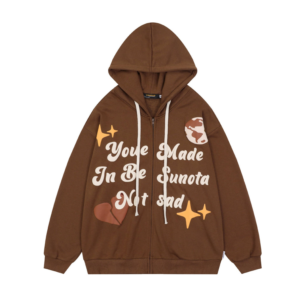 Unisex Hooded Printed Cardigan Hoodie Pi-Mart