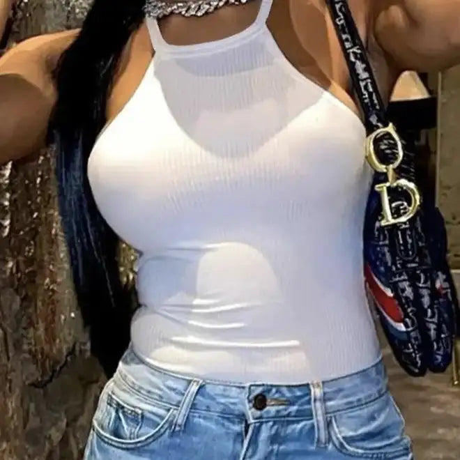 Women's Solid Color Neck Tie Sexy Versatile Camisole Vest - SJB-DIAMOND ELITES