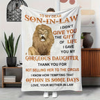 1pc Letter Flannel Blanket, To My Son-in-law Throw Blanket For All Season, Lion Pattern Warm Cozy Soft Blanket For Couch Bed Sofa Office Camping Lootquake LLC