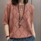 Summer Knitwear Women's Thin Short Sleeve Round Neck Sweater Lootquake LLC