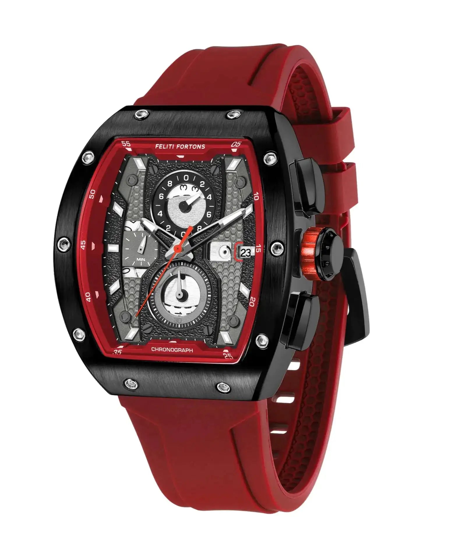 FELITI FORTONS Mens Watches Sport Tonneau 3ATM Waterproof Chronograph Luminous Quartz Watches of Men Silicone Strap with Gift for Men Lootquake LLC