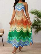 Ladies' Neck Hanging Peacock Element Printed Casual Dress - SJB-DIAMOND ELITES
