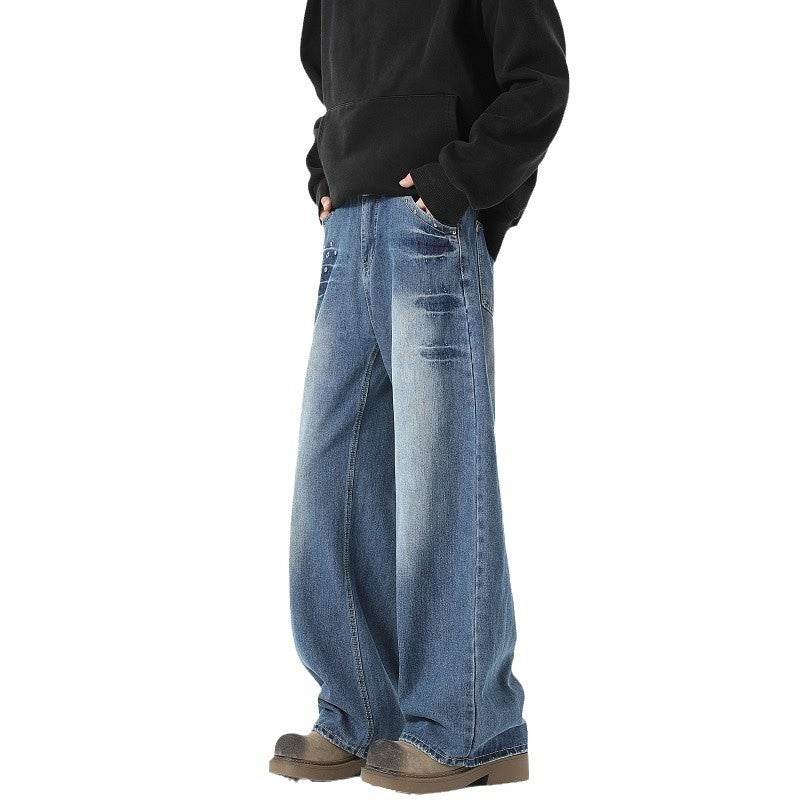 Men's Rivet Washed Jeans Loose Lootquake LLC