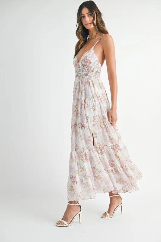 Floral Print Tiered Cami Maxi Summer Dress – Floral Maxi Dress, Tiered Maxi Dress, Cami Maxi Dress, Breezy Summer Dress, Bohemian Maxi Dress Stevvex