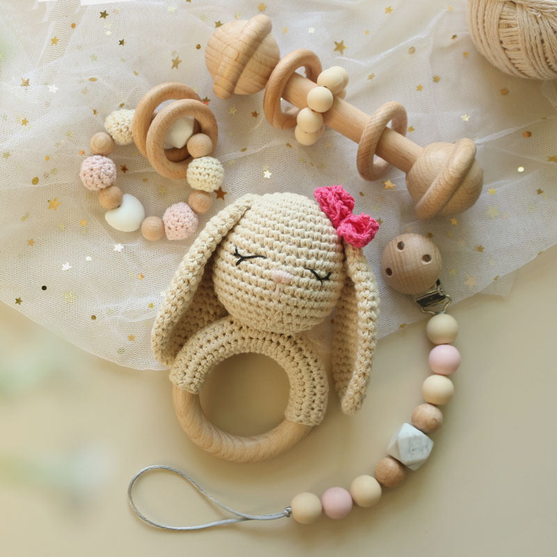 DIY Baby Handmade Wool Crochet Rabbit Rattle Toy Pi-Mart