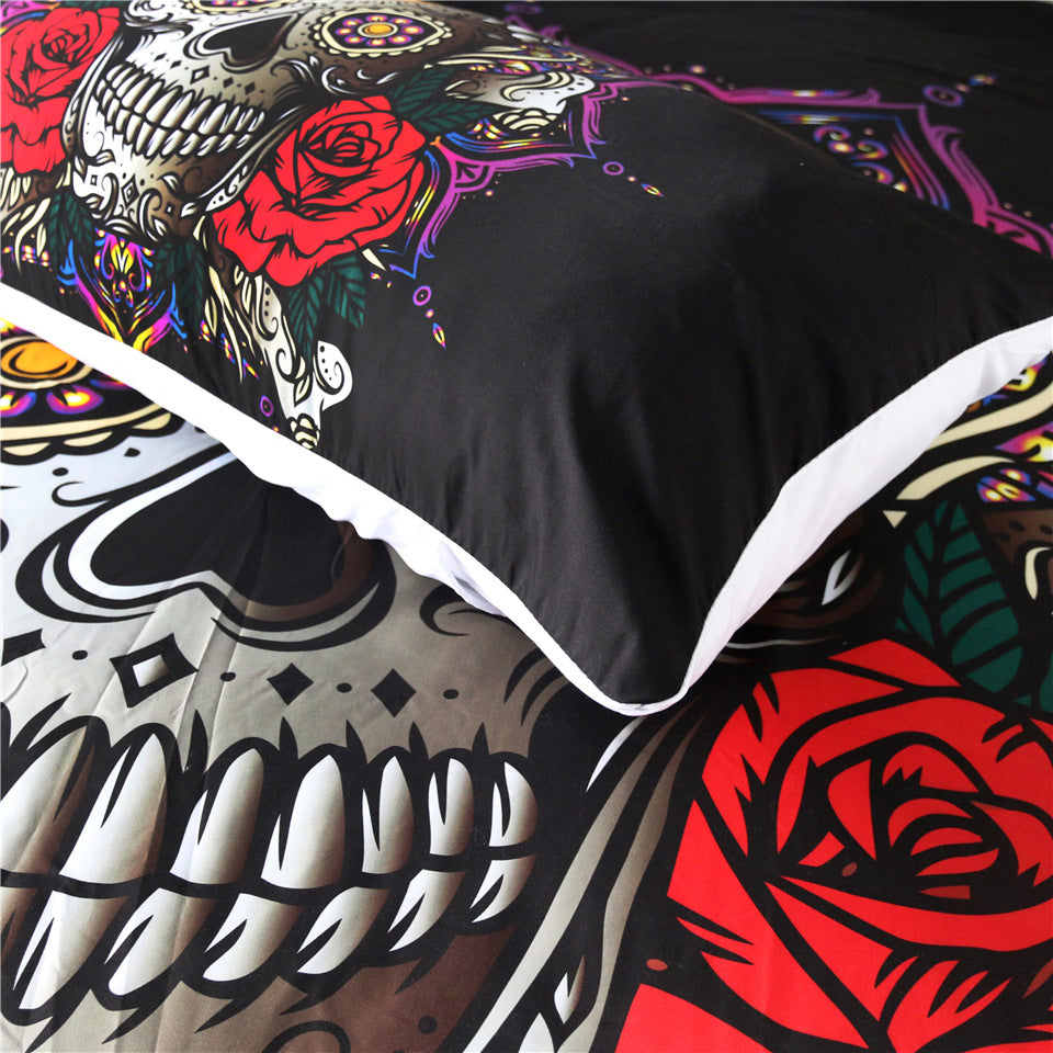 Lotus Masonry Skull Quilt Cover Three-piece Bedding Set Pi-Mart