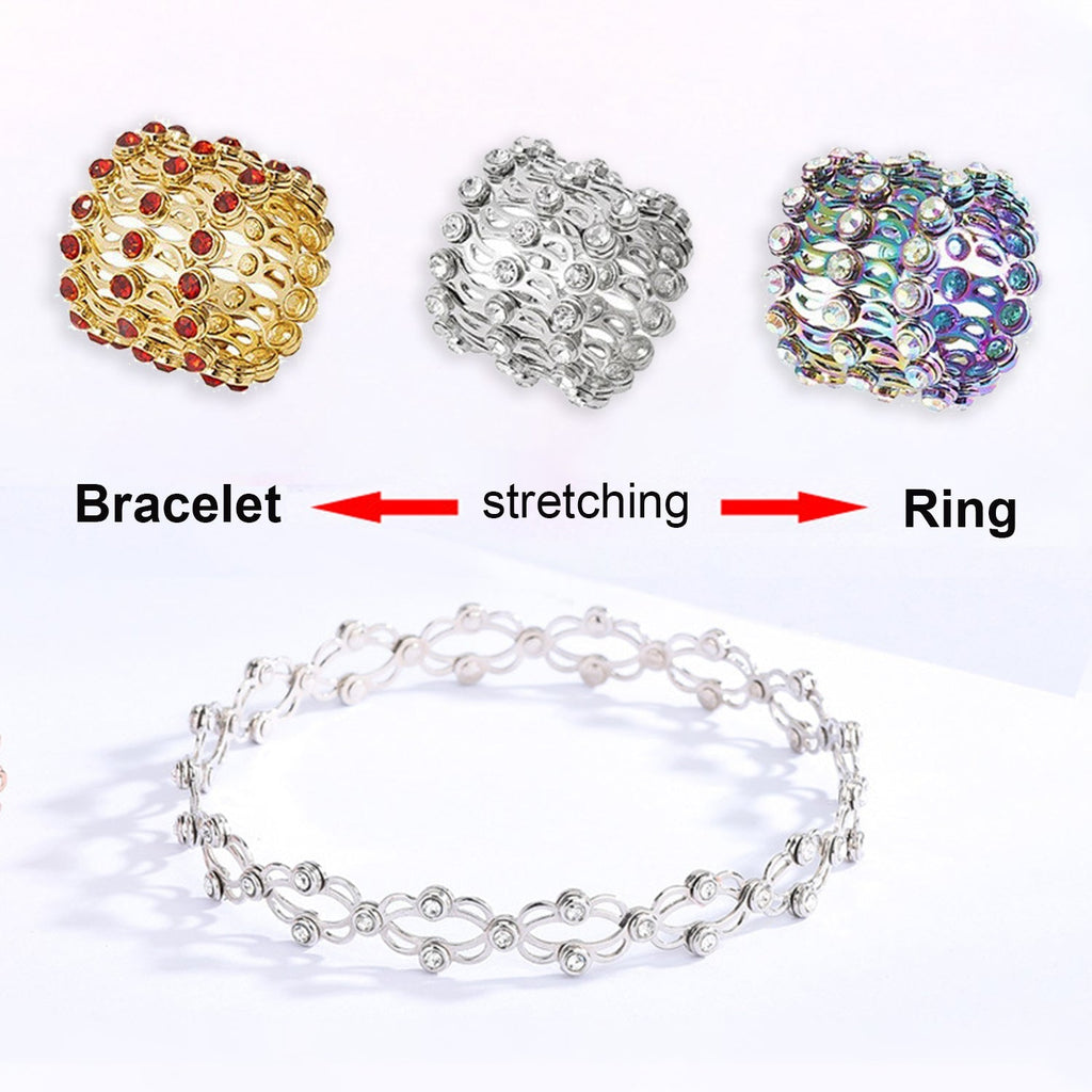 2 In 1 Folding Retractable Rings Bracelet Magic Rhinestone Rings Deformable Bracelet Women Ins Style Adjustable Fashion Jewelry Pi-Mart