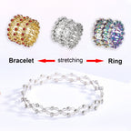 2 In 1 Folding Retractable Rings Bracelet Magic Rhinestone Rings Deformable Bracelet Women Ins Style Adjustable Fashion Jewelry Pi-Mart