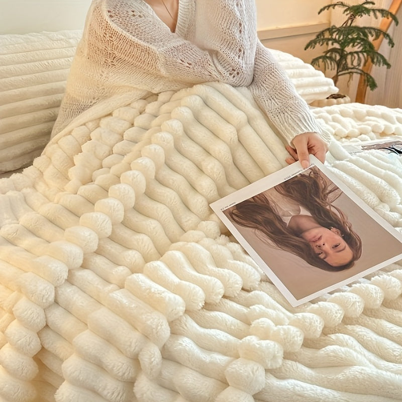 1pc Cozy Double-Sided 3D Rabbit Hair Blanket - Soft, Warm, and Fuzzy for Snuggling Up - Perfect for Office, Outdoor Camping, Sofa, and Gift Giving Lootquake LLC