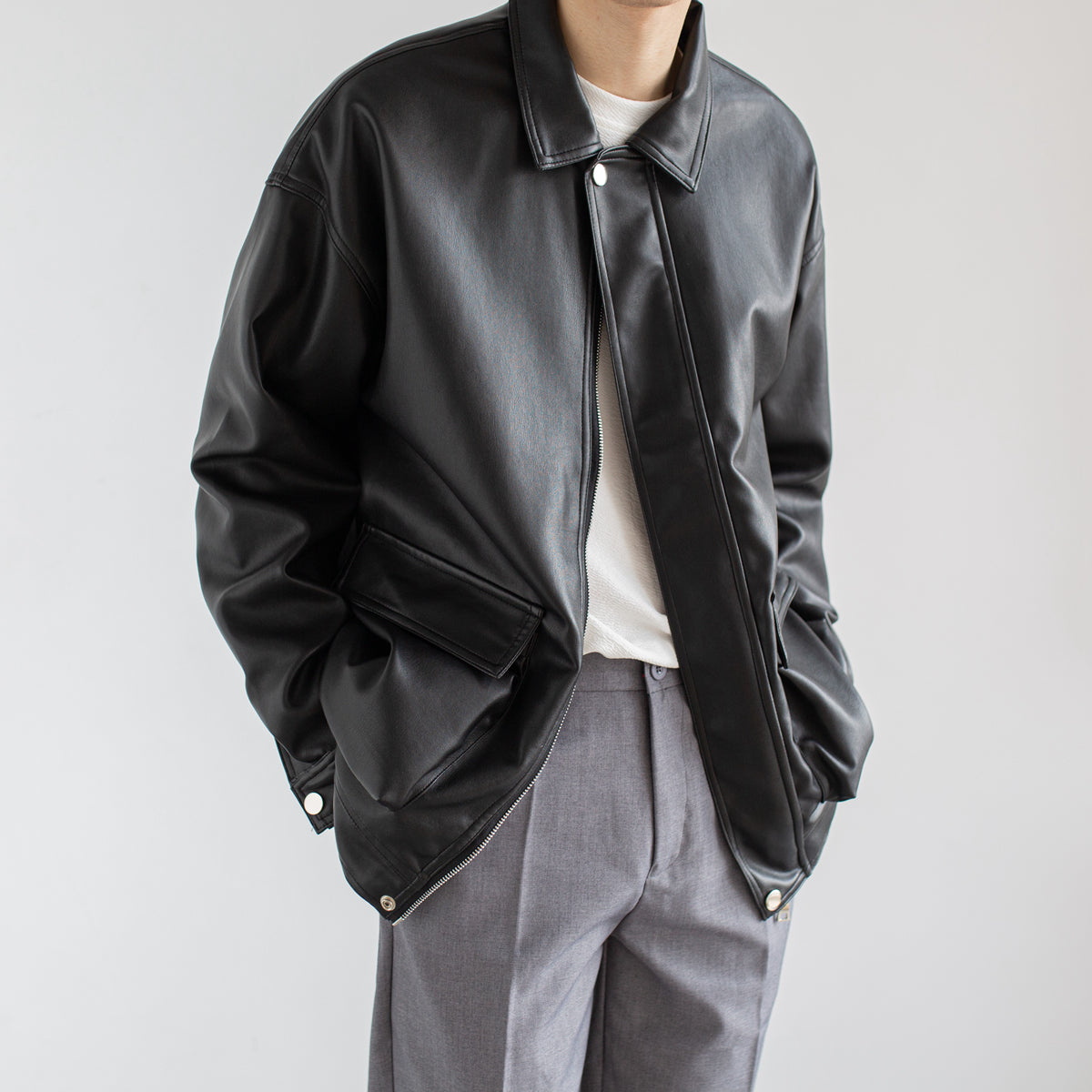 Black Chic Leather Men's Trendy Jacket Jacket Pi-Mart